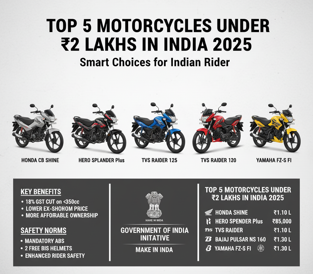 Top 5 Motorcycles Under 2 Lakhs in India 2025